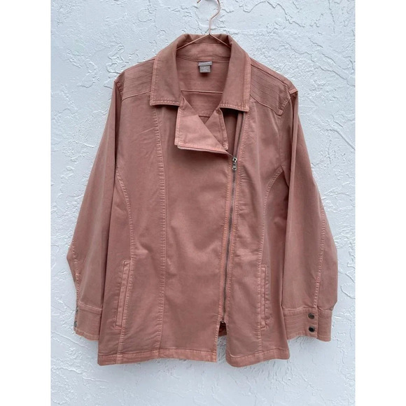 Chicos Womens Long Sleeve Asymmetrical Full Zip Coat Jacket Pink Sz 4 20/22 - Picture 1 of 12